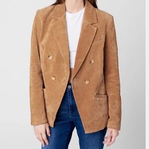 Blank NYC Camel Double-Breasted Suede Blazer Size S